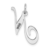 14K White Gold Medium Fancy Script Letter N Initial Charm view 4