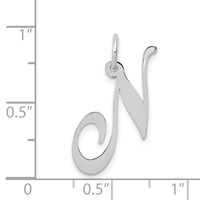 14K White Gold Medium Fancy Script Letter N Initial Charm view 3