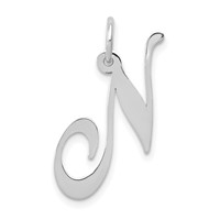 14K White Gold Medium Fancy Script Letter N Initial Charm view 1
