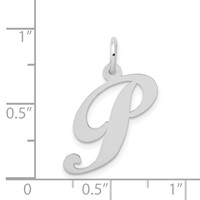 14K White Gold Medium Fancy Script Letter P Initial Charm view 3