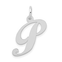 14K White Gold Medium Fancy Script Letter P Initial Charm view 1