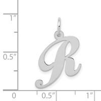 14K White Gold Medium Fancy Script Letter R Initial Charm view 3