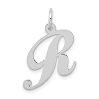 14K White Gold Medium Fancy Script Letter R Initial Charm view 1