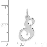 14K White Gold Medium Fancy Script Letter S Initial Charm view 3