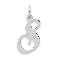 14K White Gold Medium Fancy Script Letter S Initial Charm view 1