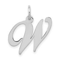 14K White Gold Medium Fancy Script Letter W Initial Charm view 1