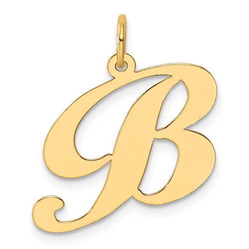 14K Yellow Gold Large Fancy Script Letter B Initial Charm