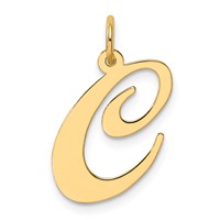 14K Yellow Gold Large Fancy Script Letter C Initial Charm view 1