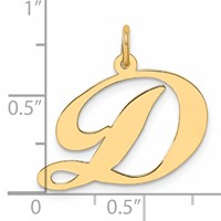 14K Yellow Gold Large Fancy Script Letter D Initial Charm view 4
