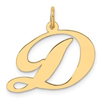 14K Yellow Gold Large Fancy Script Letter D Initial Charm view 1