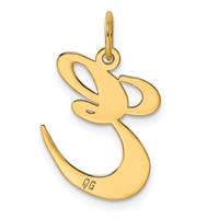 14K Yellow Gold Large Fancy Script Letter E Initial Charm view 3