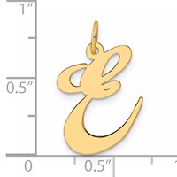 14K Yellow Gold Large Fancy Script Letter E Initial Charm view 4