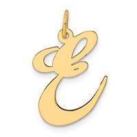 14K Yellow Gold Large Fancy Script Letter E Initial Charm view 1