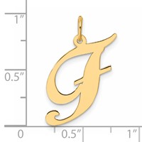 14K Yellow Gold Large Fancy Script Letter F Initial Charm view 4