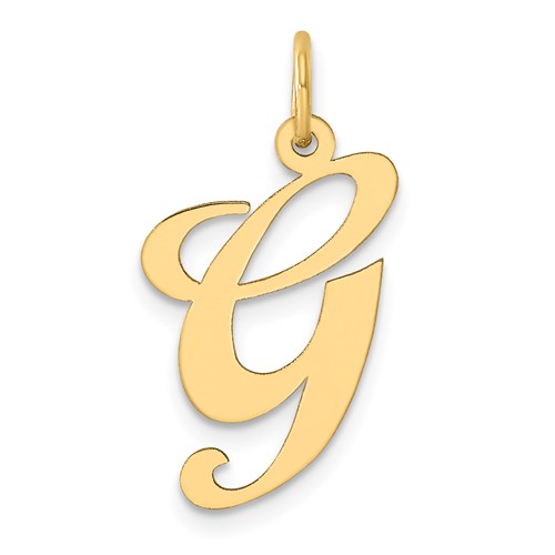 14K Yellow Gold Large Fancy Script Letter G Initial Charm
