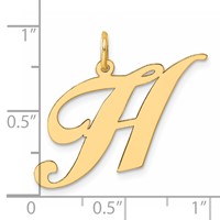14K Yellow Gold Large Fancy Script Letter H Initial Charm view 4