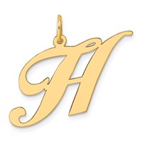 14K Yellow Gold Large Fancy Script Letter H Initial Charm view 1