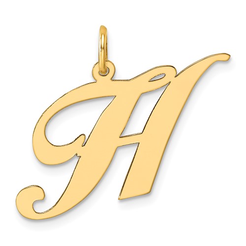 14K Yellow Gold Large Fancy Script Letter H Initial Charm
