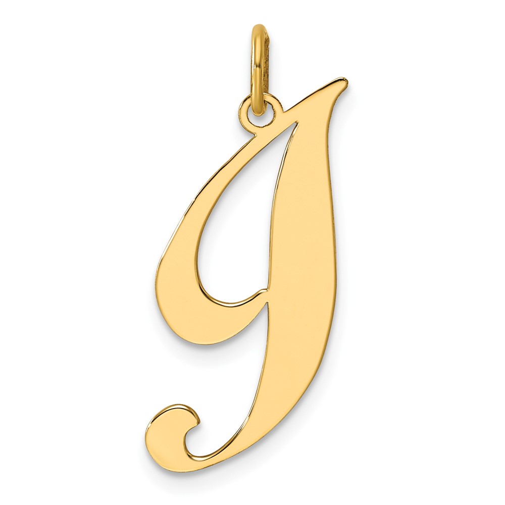 14K Yellow Gold Large Fancy Script Letter I Initial Charm