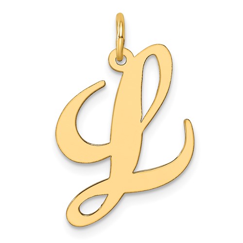 14K Yellow Gold Large Fancy Script Letter L Initial Charm