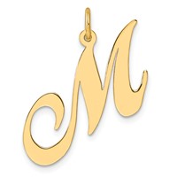 14K Yellow Gold Large Fancy Script Letter M Initial Charm view 1