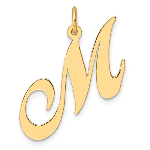 14K Yellow Gold Large Fancy Script Letter M Initial Charm