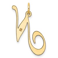 14K Yellow Gold Large Fancy Script Letter N Initial Charm view 3