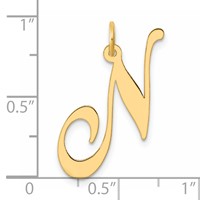 14K Yellow Gold Large Fancy Script Letter N Initial Charm view 4