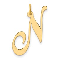 14K Yellow Gold Large Fancy Script Letter N Initial Charm view 1