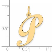 14K Yellow Gold Large Fancy Script Letter P Initial Charm view 4
