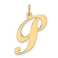 14K Yellow Gold Large Fancy Script Letter P Initial Charm view 1