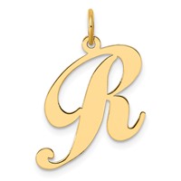 14K Yellow Gold Large Fancy Script Letter R Initial Charm view 1