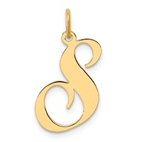 14K Yellow Gold Large Fancy Script Letter S Initial Charm view 1