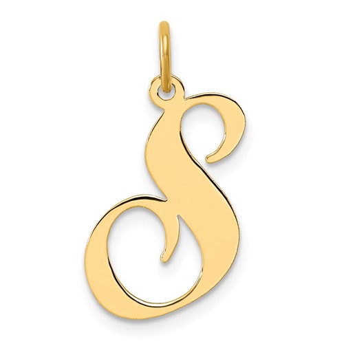 14K Yellow Gold Large Fancy Script Letter S Initial Charm