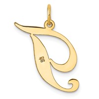 14K Yellow Gold Large Fancy Script Letter T Initial Charm view 3