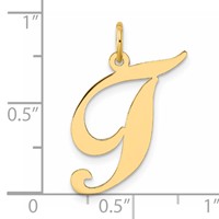 14K Yellow Gold Large Fancy Script Letter T Initial Charm view 4