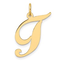 14K Yellow Gold Large Fancy Script Letter T Initial Charm view 1