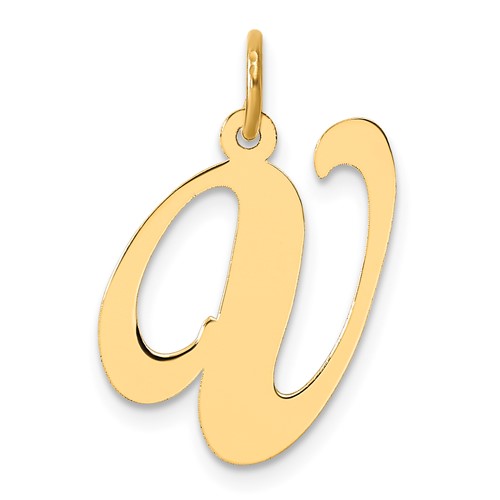 14K Yellow Gold Large Fancy Script Letter V Initial Charm