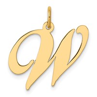 14K Yellow Gold Large Fancy Script Letter W Initial Charm view 1