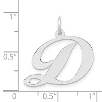 14K White Gold Large Fancy Script Letter D Initial Charm view 3