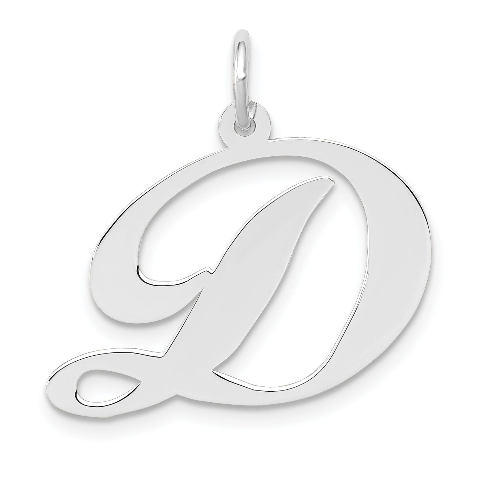 14k White Gold Large Fancy Script Letter D Initial Charm (YC655D)