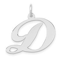14K White Gold Large Fancy Script Letter D Initial Charm view 1