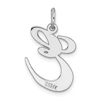 14K White Gold Large Fancy Script Letter E Initial Charm view 4