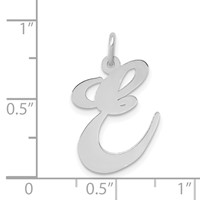 14K White Gold Large Fancy Script Letter E Initial Charm view 3