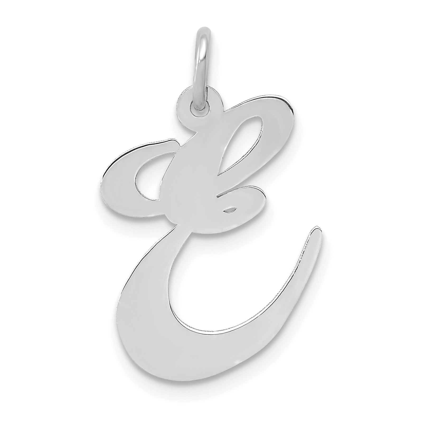14k White Gold Large Fancy Script Letter E Initial Charm (YC655E)