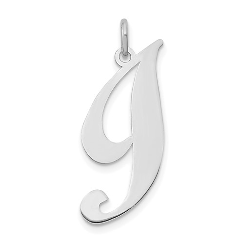 14K White Gold Large Fancy Script Letter I Initial Charm