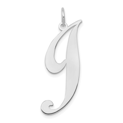 14K White Gold Large Fancy Script Letter J Initial Charm