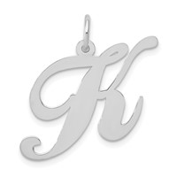14K White Gold Large Fancy Script Letter K Initial Charm view 1