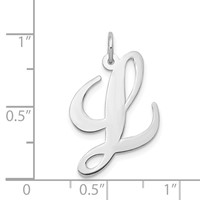 14K White Gold Large Fancy Script Letter L Initial Charm view 3