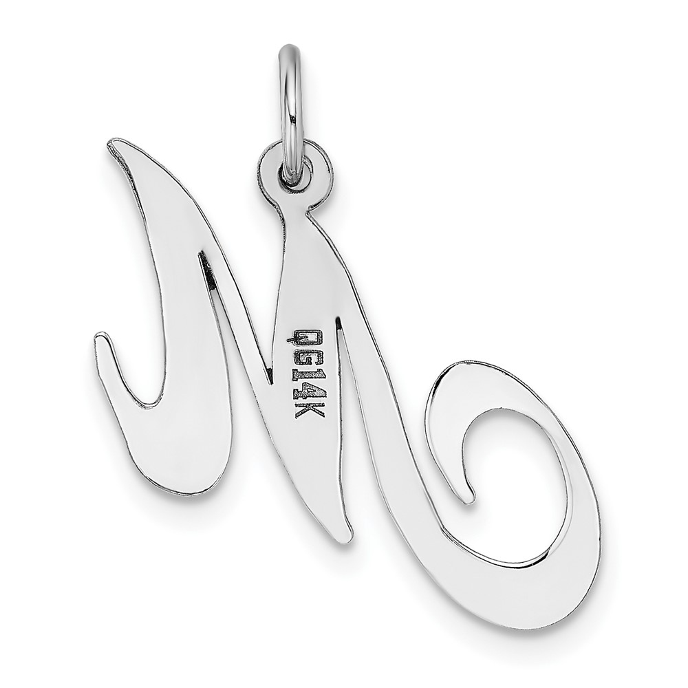 14k White Gold Large Fancy Script Letter M Initial Charm (YC655M)